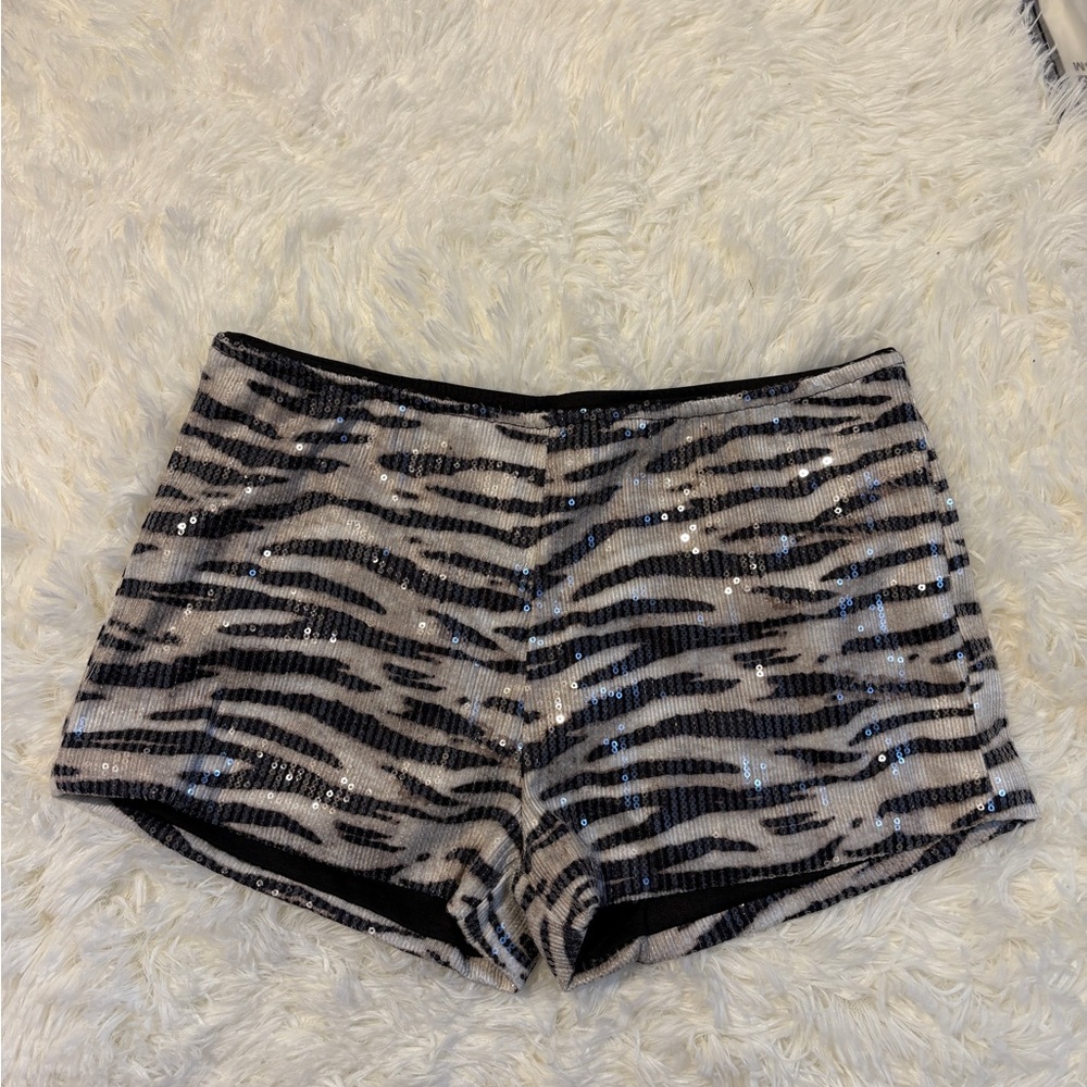 Zebra Print Sequin Shorts